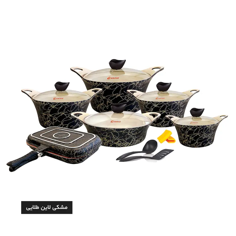 سرویس قابلمه ۱۵ پارچه کاندید مدل کاپری – درب پیرکس