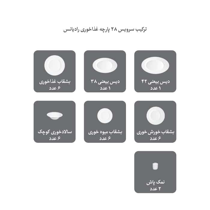 سرویس غذاخوری چینی زرین 28 پارچه رادیانس مدل سپینود طلایی