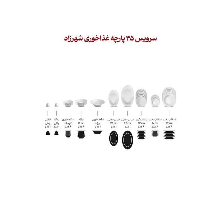 سرویس غذاخوری چینی زرین 35 پارچه شهرزاد مدل بخارا